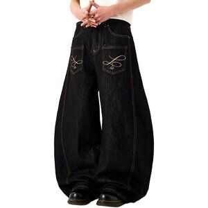 Baggy Wide Leg Jeans Cotton Blend Men Women Streetwear Y2K Loose Fit